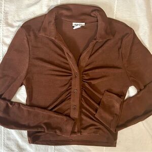 EUC Rue 21 brown long sleeve blouse size small